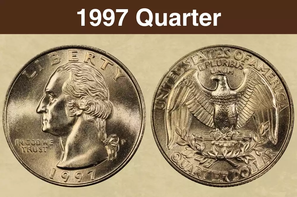 1997-P Washington quarter obverse and reverse showing the mint mark and heraldic eagle design